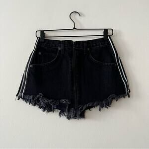 LF Carmar Black Side-Zip Moto Denim Mini Skirt